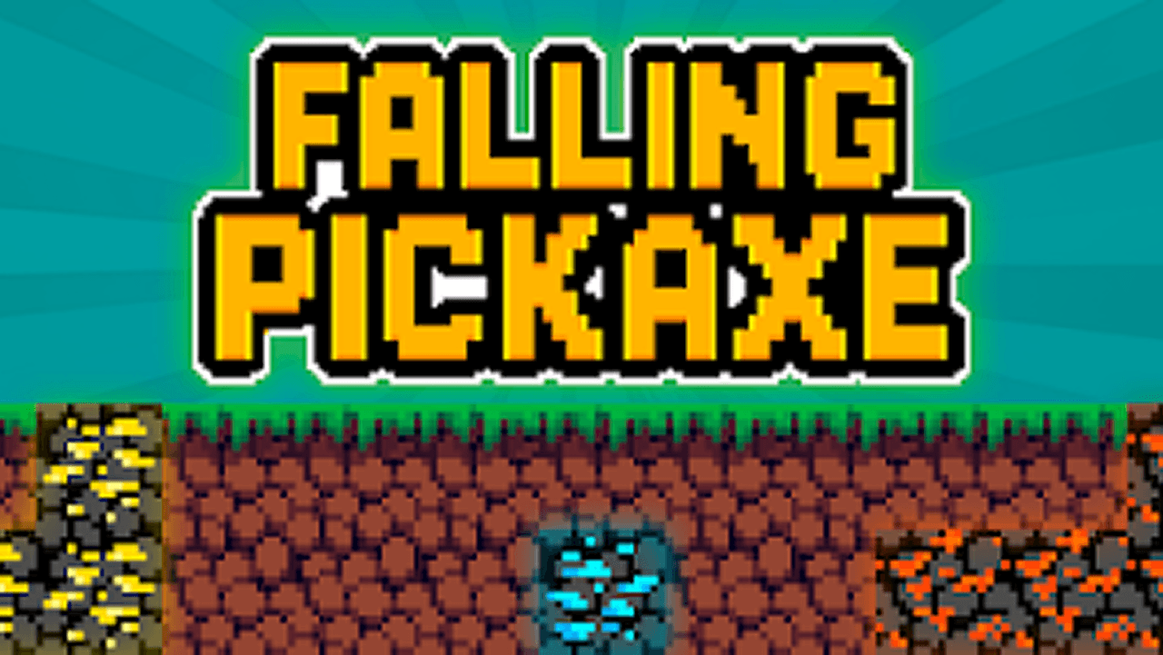 Falling Pickaxe logo artwork by Pixmove: pixel-art mine with gold, diamond and lava ore blocks